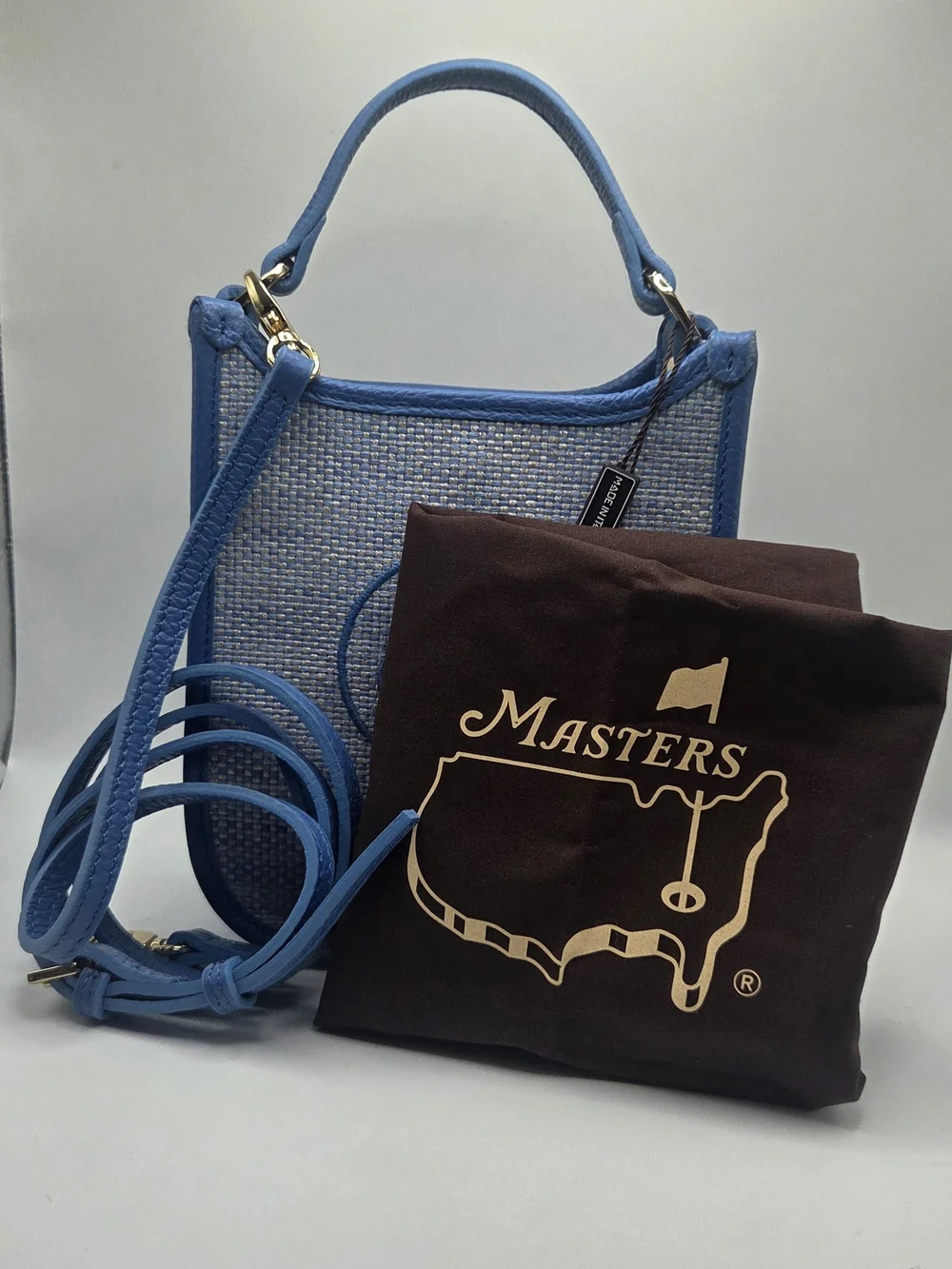 Masters 2026 Handmade Blue Leather Woven Straw Crossbody Purse Bag - Picture 6 of 6